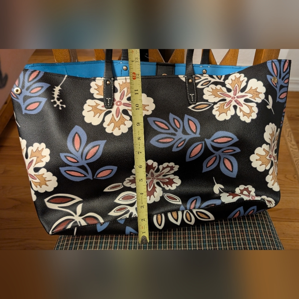 Tory Burch Black and Blue Floral Tote Bag - Picture 3 of 6